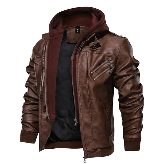 Miguel Brown Hooded Leather Jacket