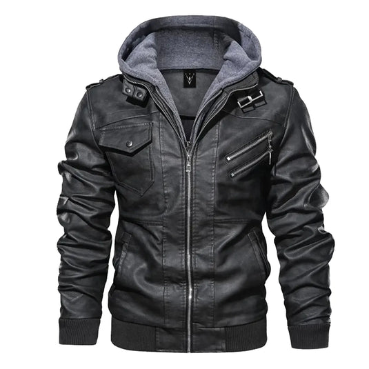 Miguel Grey Hooded Leather Jacket