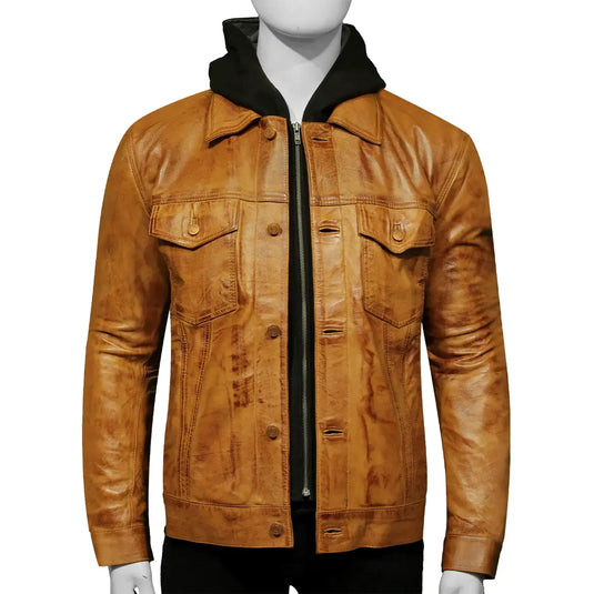 Nathan Brown Hooded Leather Jacket