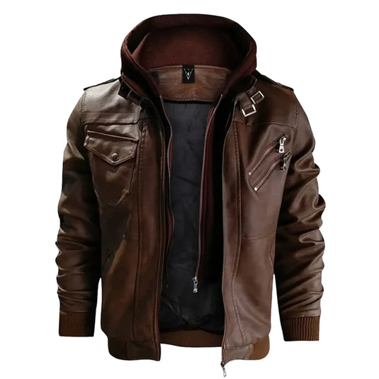 Miguel Brown Hooded Leather Jacket