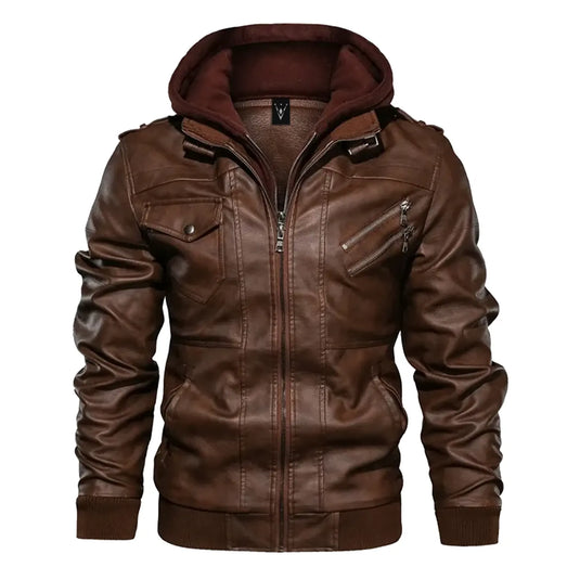 Miguel Brown Hooded Leather Jacket