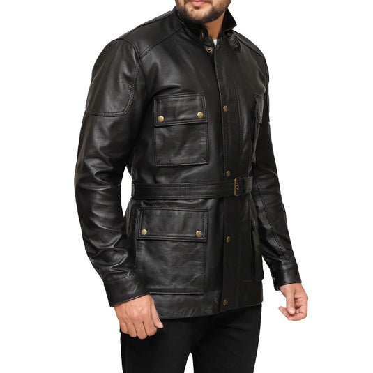 Jeremiah Mid Length Black Leather Jacket