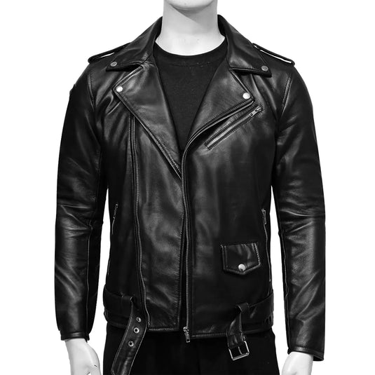 Enoch Sheepskin Black Leather Motorcycle Jacket