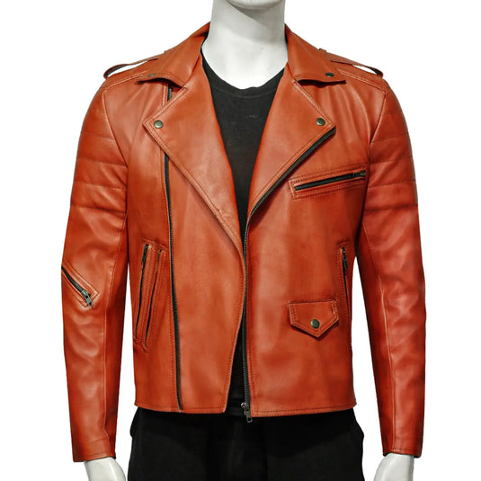 Philip Orange Motorcycle Leather Jacket