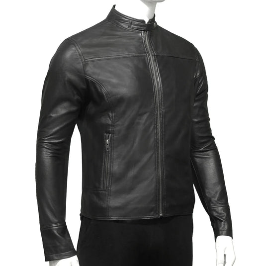 Joshua Slimfit Black Cafe Racer Leather Jacket