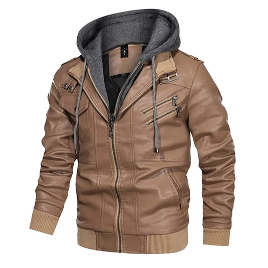 Miguel Tan Brown Hooded Leather Jacket