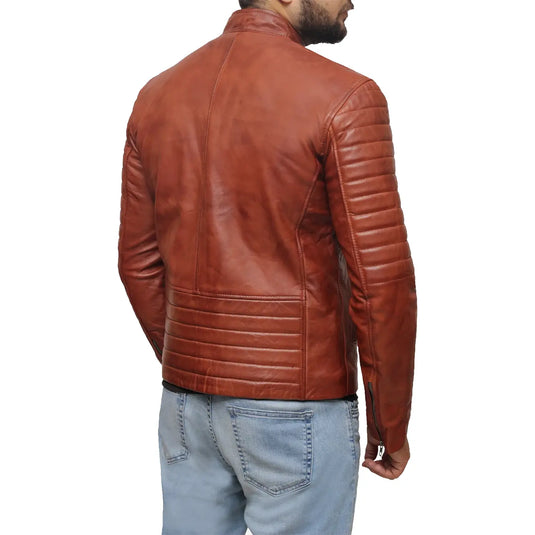 Ethan Waxed Brown Sheepskin Leather Jacket for Mens