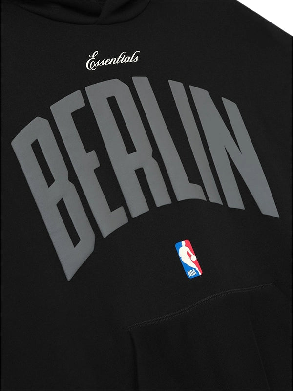 Fear of God x Berlin Game hoodie in 90s grey fleece featuring oversized styling and retro streetwear energy