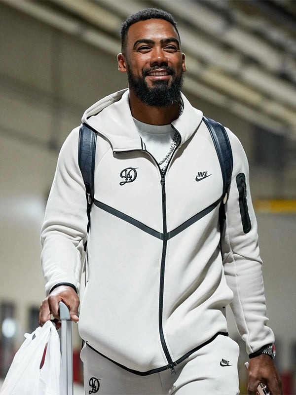 Recreated Los Angeles Dodgers 2026 Nike Tech Fleece Windrunner jacket in grey with full-zip front and structured design