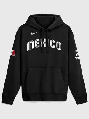 Recreated 2026 World Baseball Classic Mexico Baseball black Club Fleece hoodie with adjustable drawstring hood and ribbed cuffs