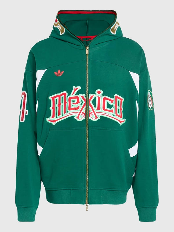 Mexico World Cup 2026 inspired green hoodie recreated in Adidas fleece streetwear style