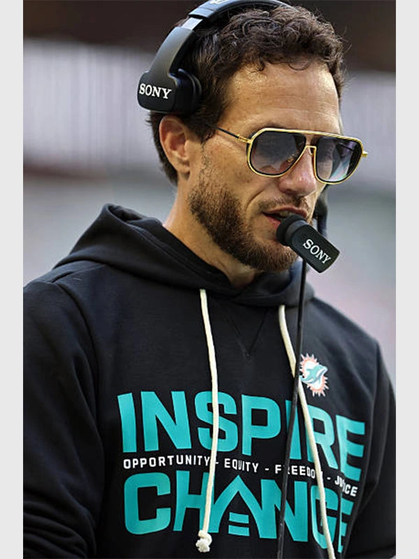 Miami Dolphins black Inspire Change sideline hoodie inspired by Mike McDaniel 2025 coaching look