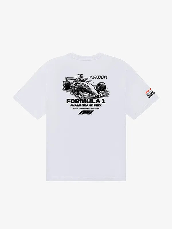 Malbon Formula 1 2026 Pit Sketch Tee featuring creative Bermuda-inspired graphics and modern streetwear appeal