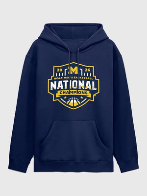 Recreated Michigan Wolverines 2026 NCAA Men’s Basketball National Champions Half-Court Hero hoodie with bold graphic design and cozy fleece build