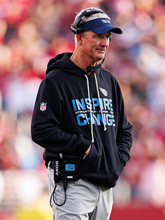 Nike Tennessee Titans Inspire Change 2025 hoodie associated with Mike McCoy and impactful wording