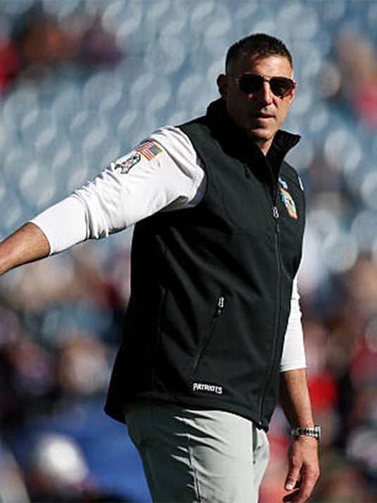 New England Patriots Mike Vrabel 2025 Vest in black colorway, crafted for a sharp athletic look.