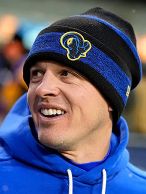 Blue fleece pullover hoodie featuring Los Angeles Rams details and a relaxed sideline-inspired fit