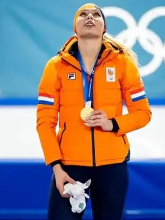 Orange Team Netherlands puffer jacket for 2026 Winter Olympics opening ceremony with quilted insulation and bold national colors