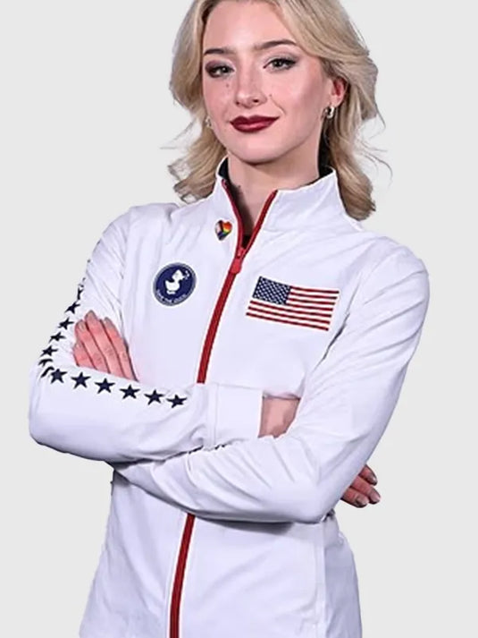 Recreated Save The Duck Milano Cortina 2026 Winter Olympics US Figure Skating Team jacket crafted in smooth quilted outer shell