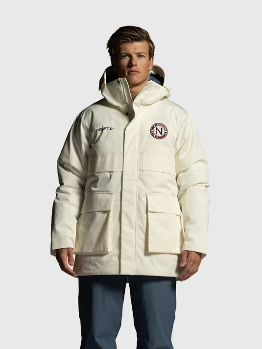 Cheer in luxury with the Milano Cortina 2026 Team Norway off-white parka, perfect for chilly opening ceremonies.