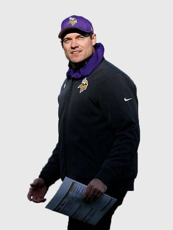 Recreated black Nike bomber jacket inspired by Kevin O’Connell and the Minnesota Vikings 2025 season