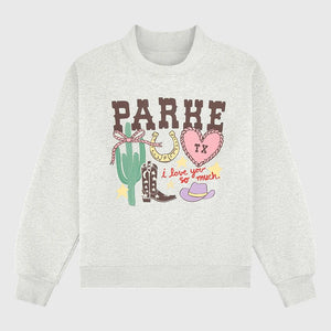 Grey Parke Texas Graphic Mockneck Sweatshirt crafted from premium fleece with a relaxed, everyday fit.
