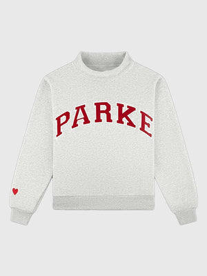 RECREATED Parke Valentine’s 2026 drop varsity mockneck fleece sweatshirt in grey with a refined neutral finish
