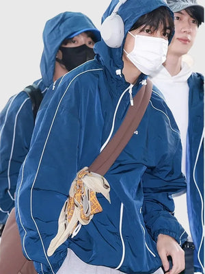 RECREATED Musinsa BTS Keep Swimming Blue Jacket featuring a comfortable build and stylish casual design