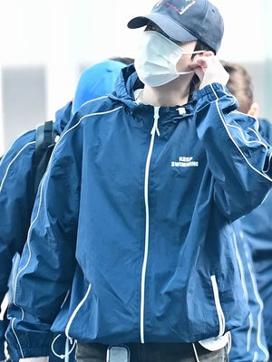 Keep Swimming jacket in blue BTS edition recreated with breathable fabric and sleek structure