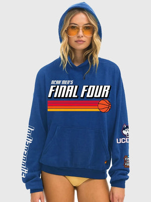 RECREATED Aviator Nation UConn Huskies Final Four 2026 Pullover Fleece Hoodie in Blue featuring ultra-soft fleece construction with a relaxed vintage-inspired silhouette