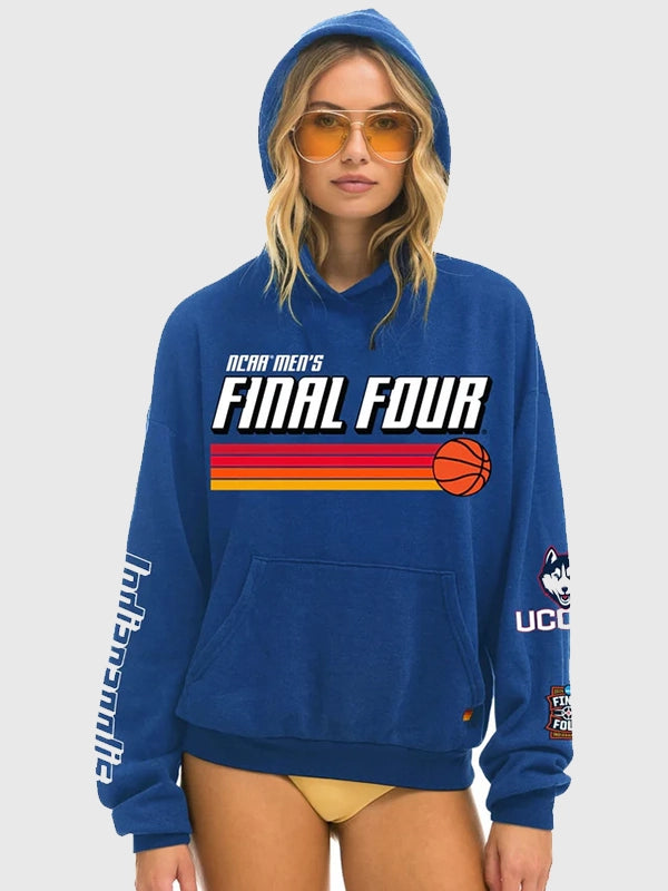 RECREATED Aviator Nation UConn Huskies Final Four 2026 Pullover Fleece Hoodie in Blue featuring ultra-soft fleece construction with a relaxed vintage-inspired silhouette