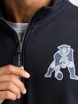 Navy blue quarter zip sweatshirt inspired by Charles River x New England Patriots featuring comfortable fabric and unisex styling
