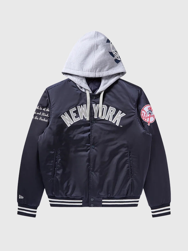 RECREATED Billionaire Boys Club x New York Yankees Navy Stadium Satin Jacket designed with a sleek outerwear profile and bold team-inspired styling