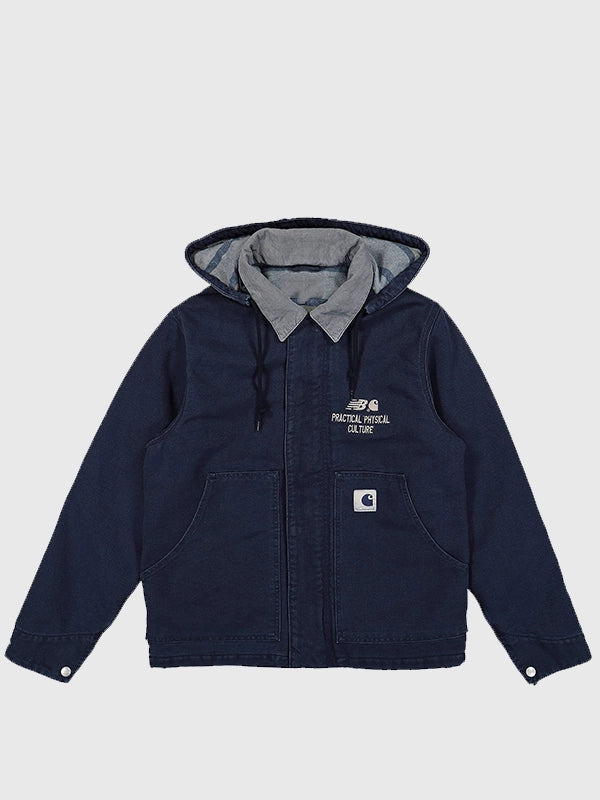 Recreated Carhartt WIP x New Balance Arcan hooded jacket in navy with a modern athletic fit