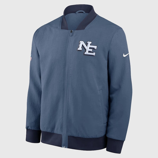 New England Patriots 2025 Rivalries blue Nike bomber jacket with a clean full-zip front.