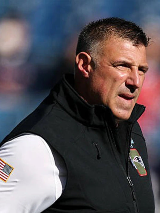 Patriots 2025 Coach Mike Vrabel Black Vest made with durable polyester and soft inner lining.