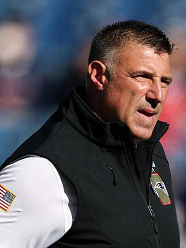 Patriots 2025 Coach Mike Vrabel Black Vest made with durable polyester and soft inner lining.