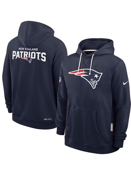 Recreated New England Patriots 2025 navy sideline fleece pullover hoodie by Nike