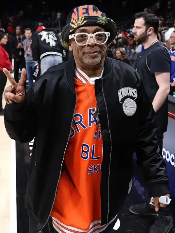Spike Lee Knicks Satin Jacket featuring clean design lines and modern athletic streetwear appeal