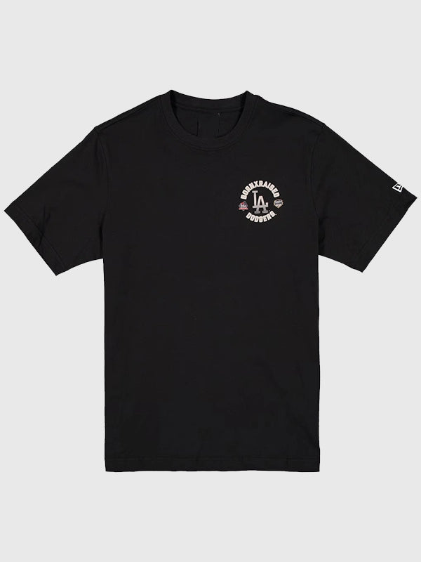 Unisex Los Angeles Dodgers New Era x Born x Raised Black On The Turf Champions T-Shirt designed with a classic crewneck fit and strong team-inspired styling