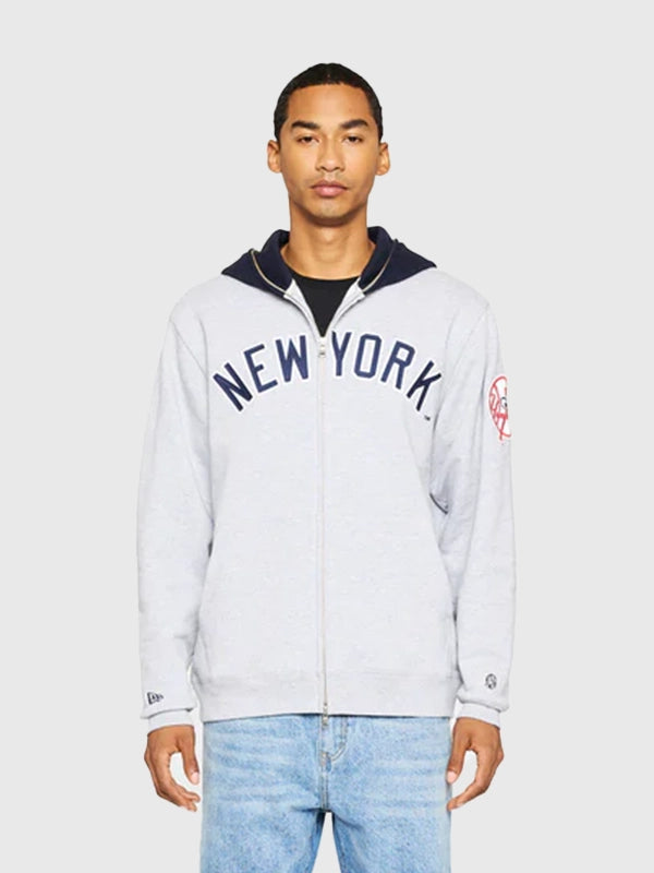 RECREATED Billionaire Boys Club Yankees Grey & Black Zip Fleece Hoodie offering plush comfort with contemporary fan-inspired aesthetics