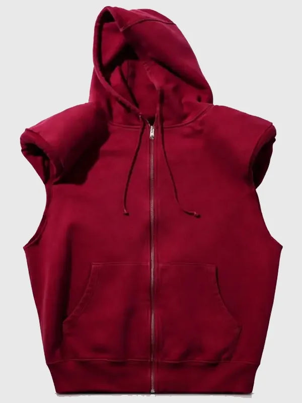 Justin Bieber Coachella 2026 Sleeveless Hoodie crafted with breathable fabric, raw-edge arm openings, and casual oversized feel