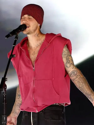 Justin Bieber Newport Sleeveless Hoodie designed for Coachella 2026 with relaxed fit silhouette and soft cotton-blend construction