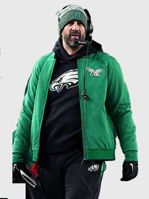 Kelly Green Philadelphia Eagles bomber jacket inspired by the Nike 2025 sideline collection