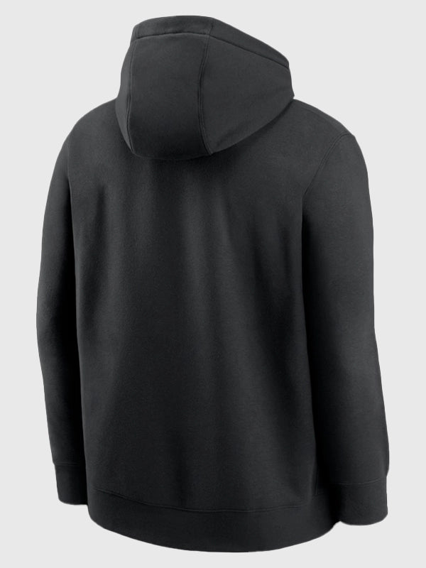 Unisex Nike Oregon Ducks Ohana 2025 hoodie in black with warm club fleece fabric and ribbed trims.