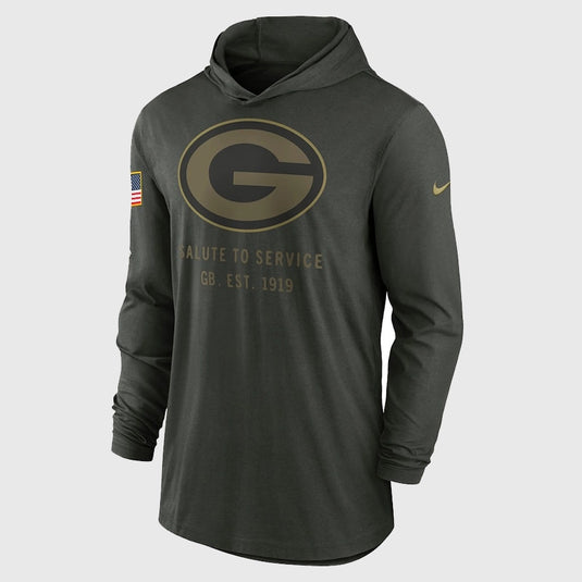 Forest green Nike Green Bay Packers 2025 Salute to Service pullover hoodie designed for comfort and everyday athletic wear.