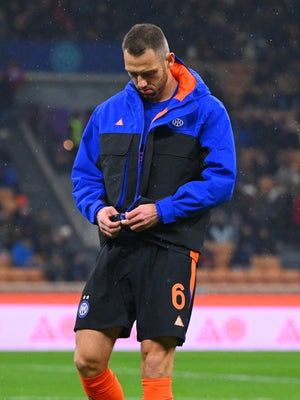 Recreated Inter Milan x Nike ACG Skull Peak anthem jacket in black and blue for the 2025/26 season
