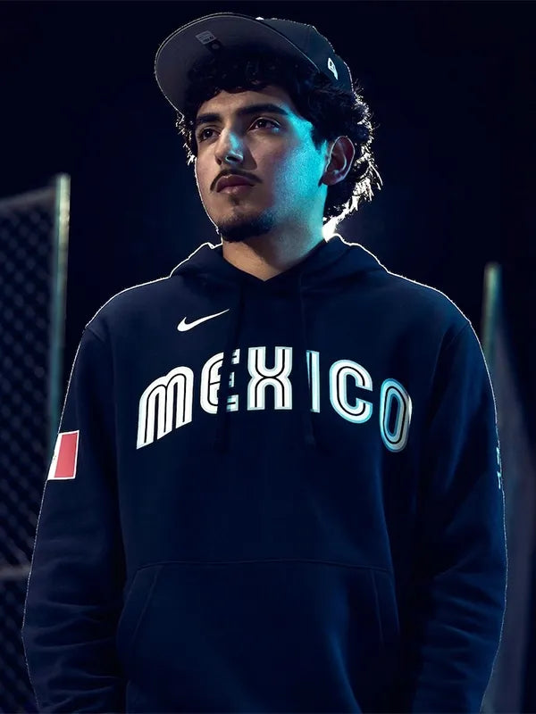 Recreated Mexico Baseball Nike x Born x Raised 2026 World Baseball Classic Club Fleece hoodie in black with soft brushed interior and relaxed fit