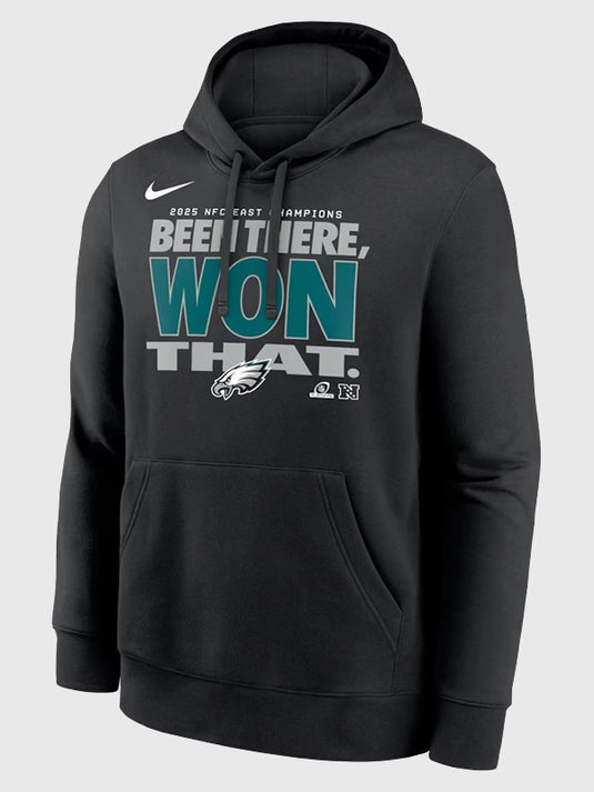 Nike black fleece hoodie with Philadelphia Eagles 2025 NFC East Division Champions theme and cozy fit