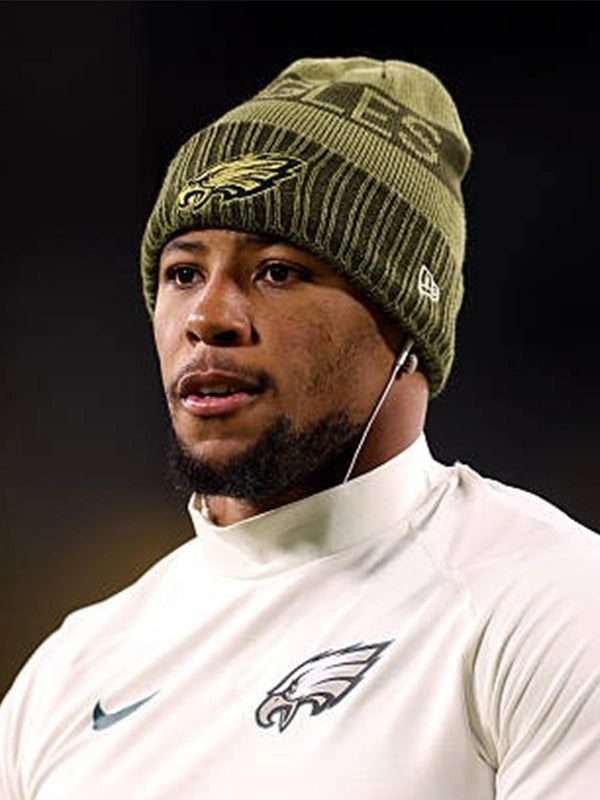 Recreated 2025 Eagles vs Packers off-white long sleeve T-shirt with Saquon Barkley graphic detailing.